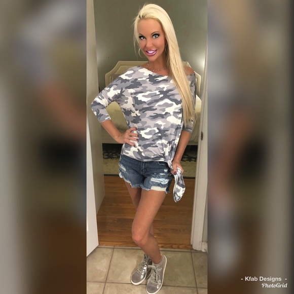 🥰 LAST 1! Soft Camo Side Tie Off Shoulder Top! - Picture 8 of 8